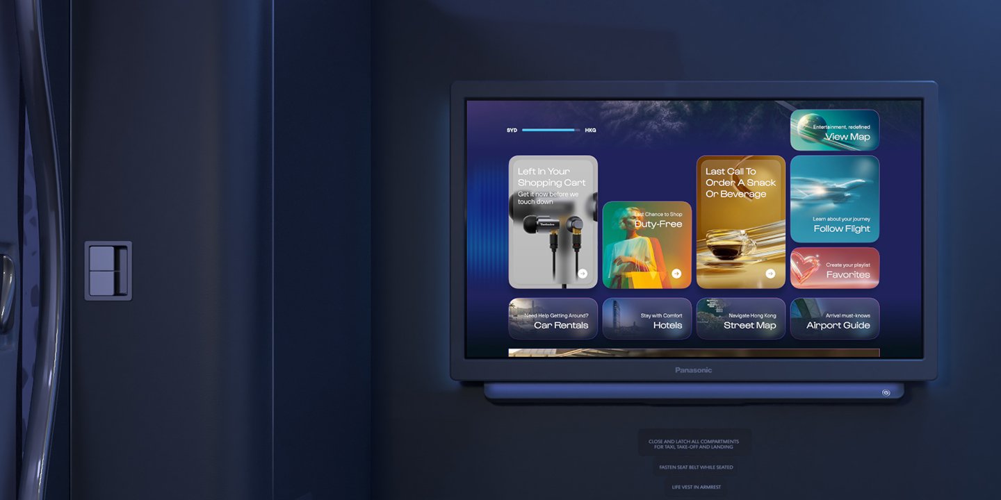 Astrova Business Class Monitor with Lit Peripheral Bar and Digital Solutions in Dimmed Cabin