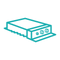 Image of a rectangular electronic device with three circular ports on the front panel